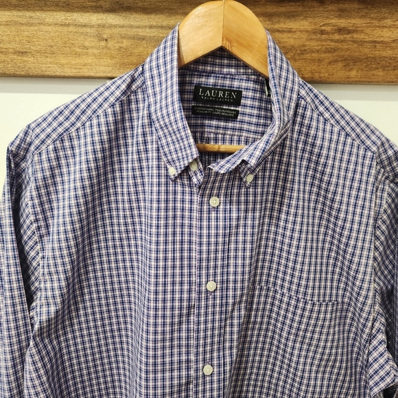 Lauren Ralph Lauren Black Label Shirt Mens 16 Button Down Check Gingham Stretch - Picture 2 of 13